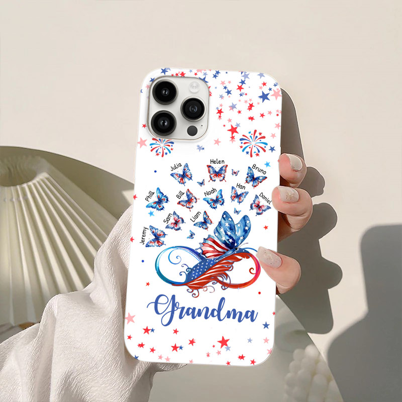 4th Of July Patriotic Butterfly Infinity Grandma Grandkids Personalized Phone Case