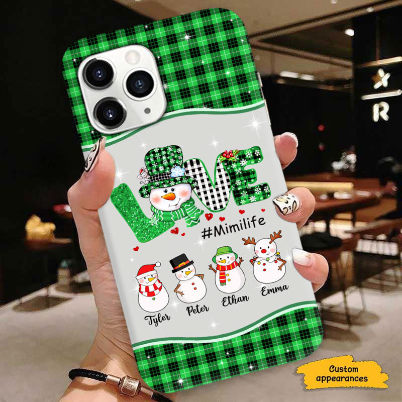 Love Snowman Buffalo Plaid Grandma Life Grandkids Personalized Phone Case