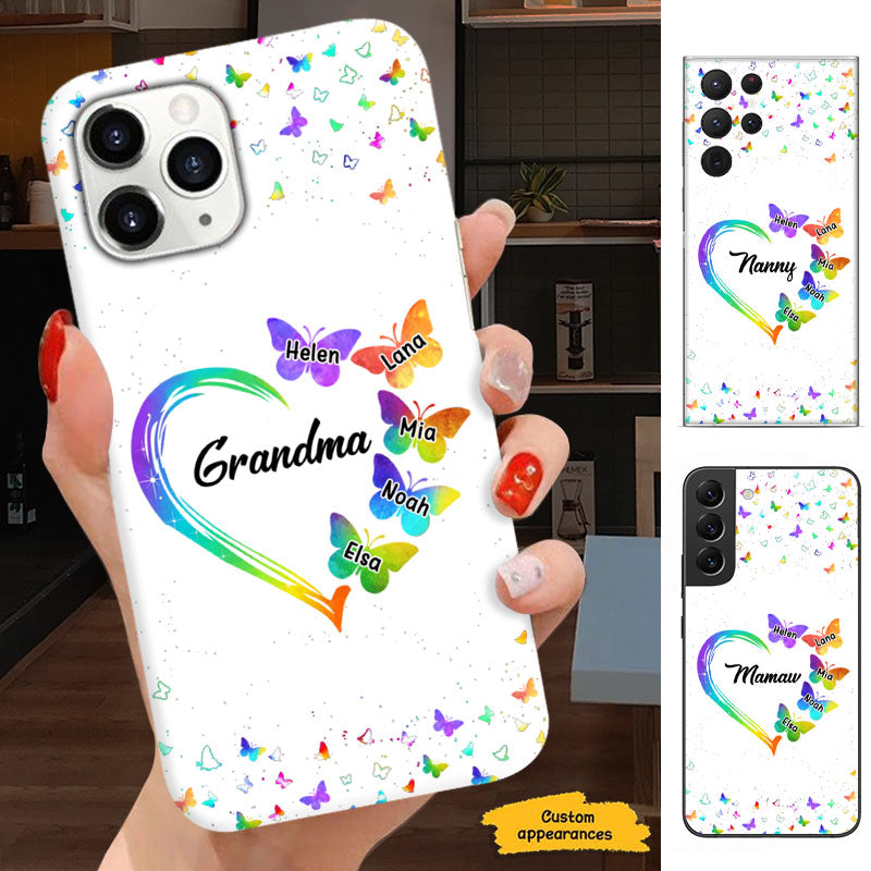 Rainbow Heart Butterflies Grandma Grandkids Personalized Phone Case