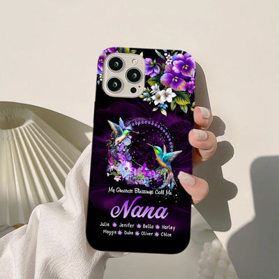 Hummingbird Grandma with Grandkids Mommy Auntie Personalized Phone Case