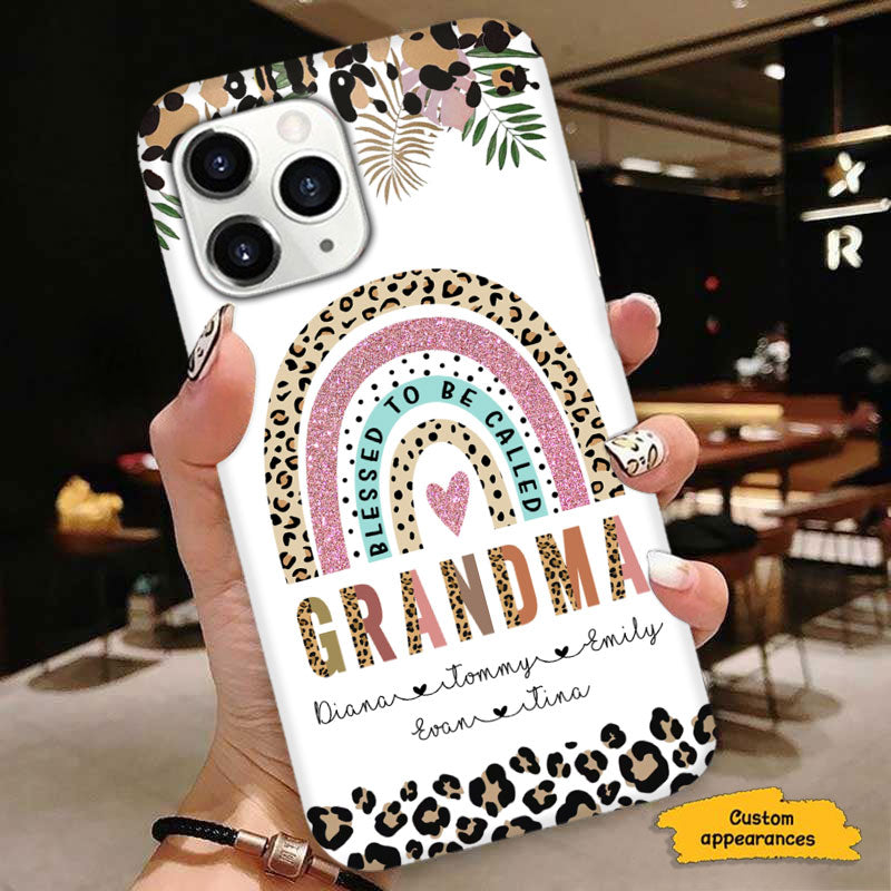 Blessed To Be Called Grandma Leopard Rainbow Personalized Phone Case