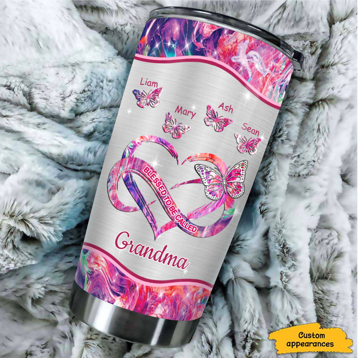 Butterfly Blessed to be called Grandma Mimi Nana Mommy Auntie Personalized Tumbler SC51245 - Drive mockup HP08DEC23HL01