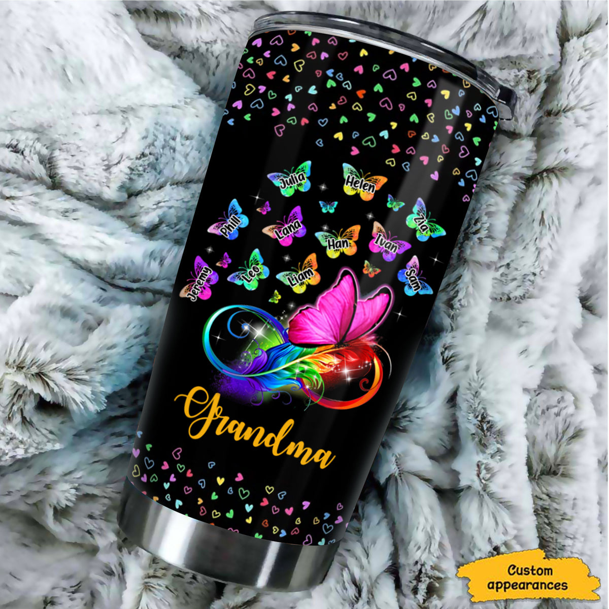 Colorful Butterfly Mom Grandma Nana Mimi Gigi Auntie Personalized Tumbler