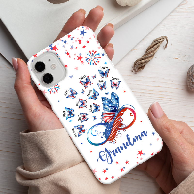 4th Of July Patriotic Butterfly Infinity Grandma Grandkids Personalized Phone Case