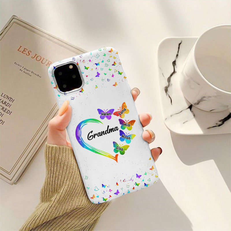 Rainbow Heart Butterflies Grandma Grandkids Personalized Phone Case