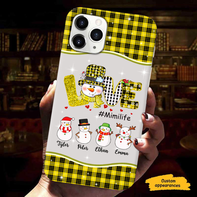 Love Snowman Buffalo Plaid Grandma Life Grandkids Personalized Phone Case