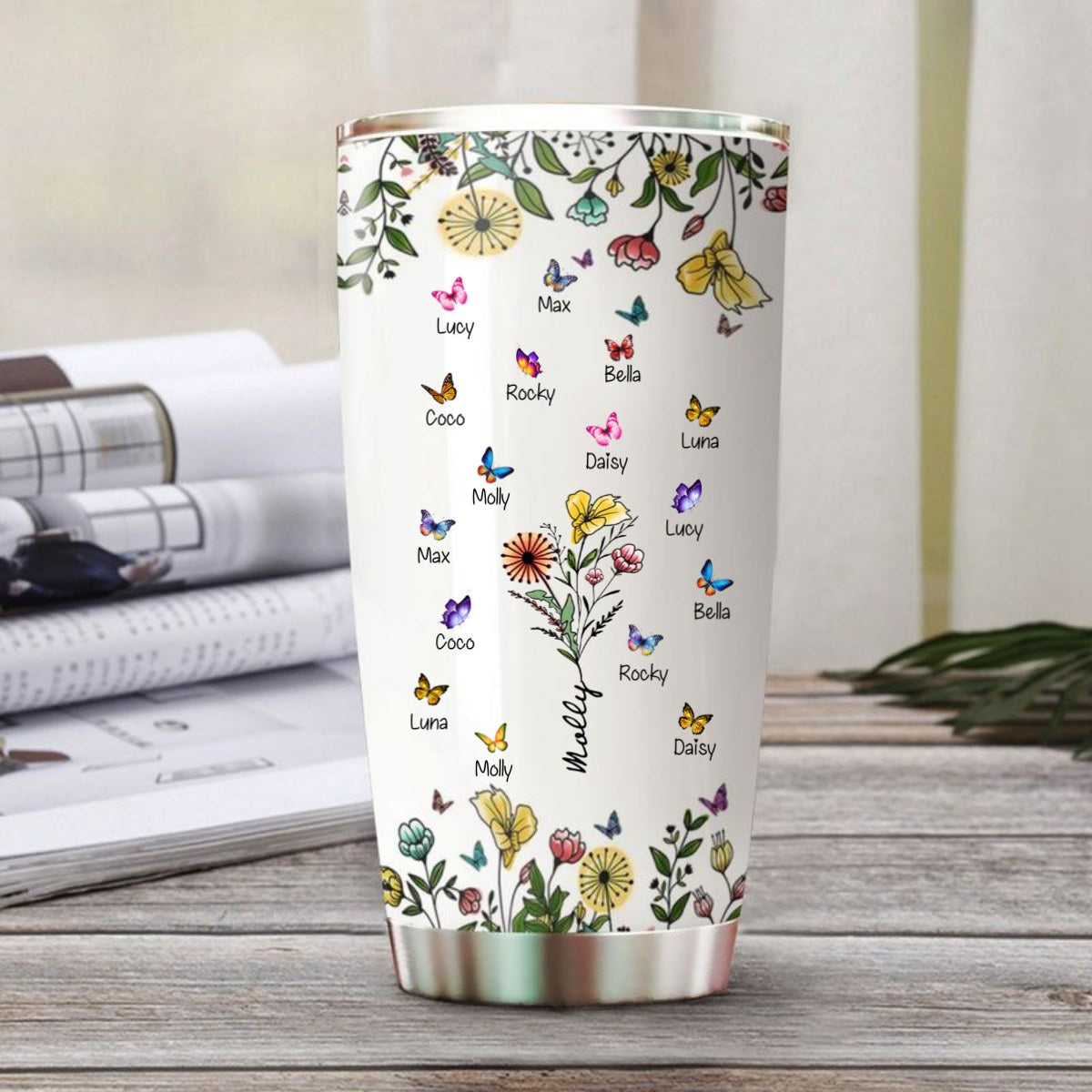 Personalized Butterfly Flower Tumbler