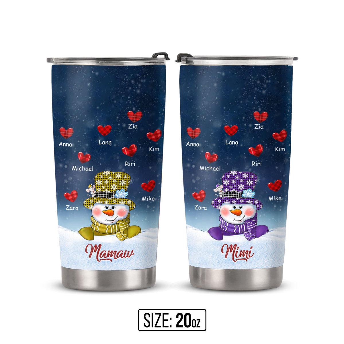 Snowman Grandma Nana Mimi Mom Personalized Tumbler