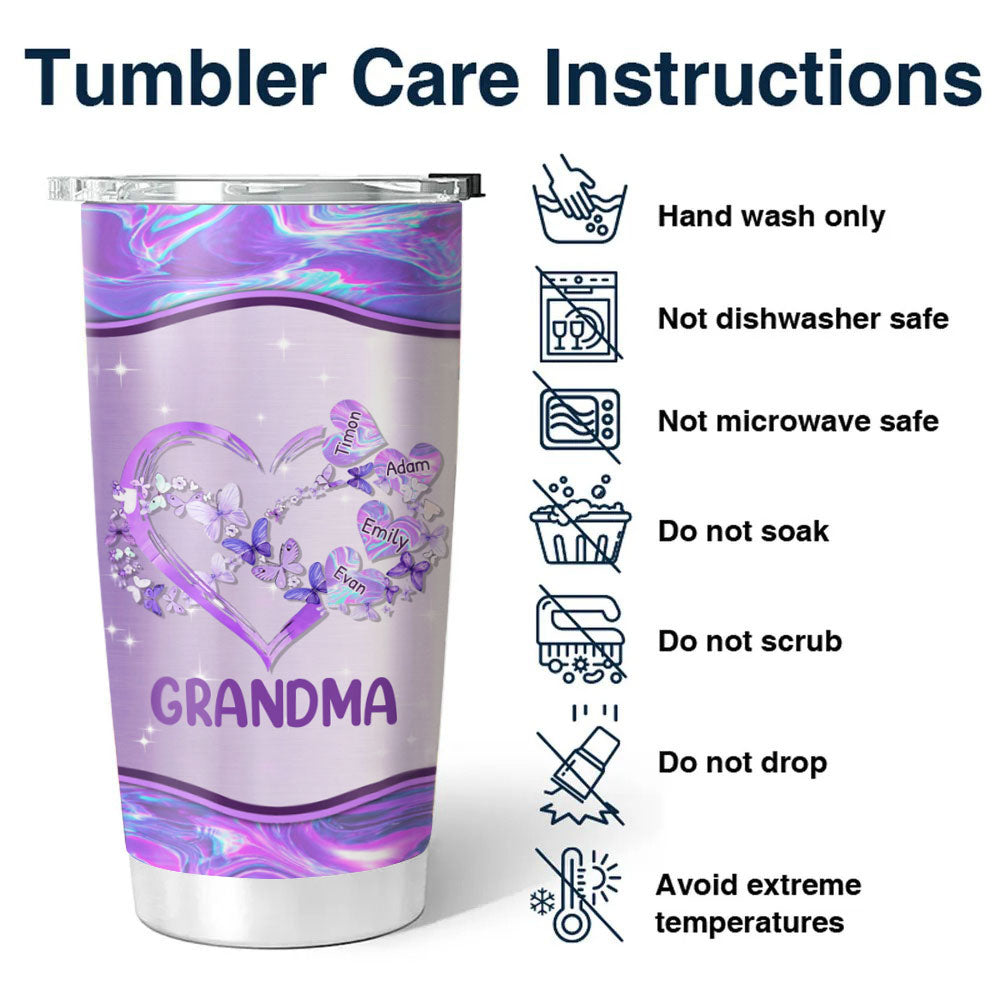 Hologram Butterfly Heart Grandma Mimi Nana Mommy Auntie Personalized Tumbler