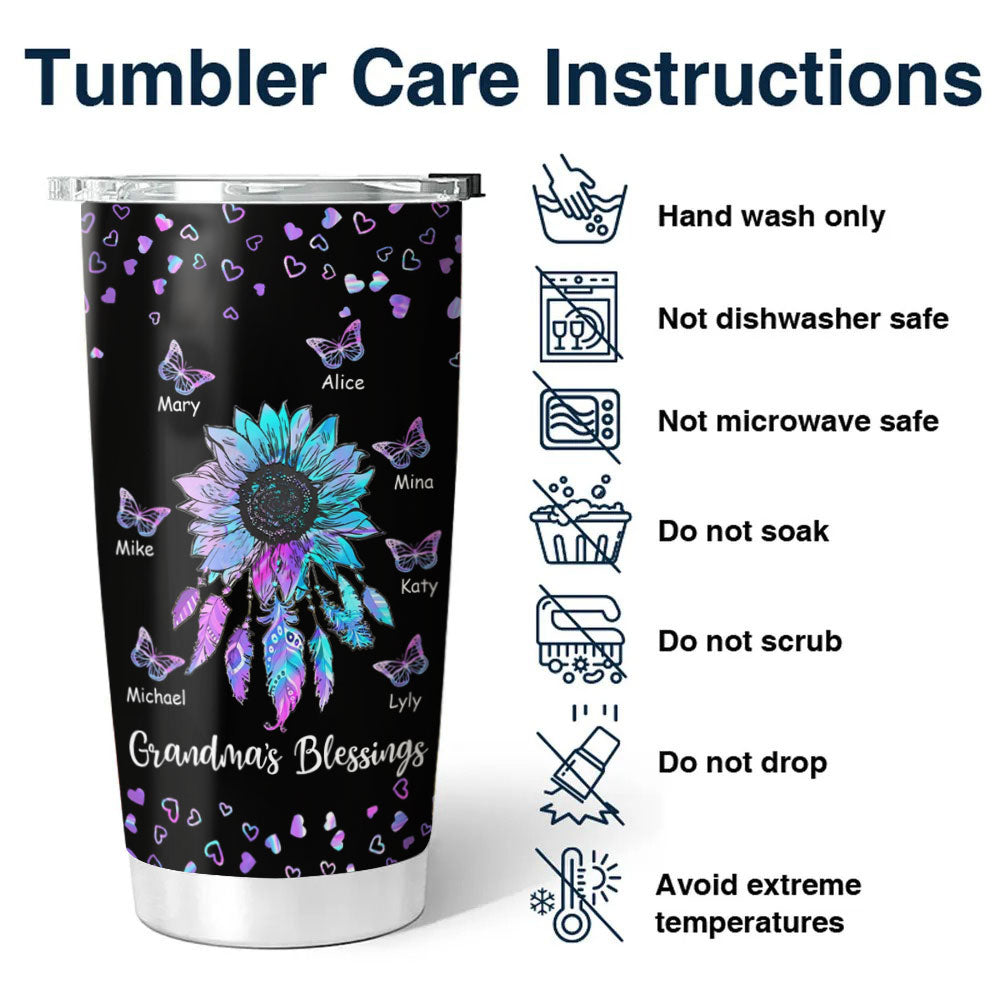 Personalized Hologram Butterfly Dreamcatcher Grandma's Blessings Tumbler