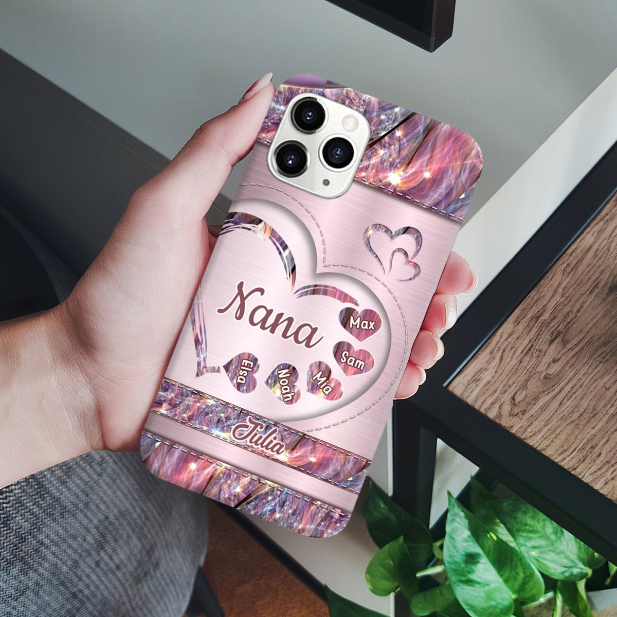 Pink Hologram Heart Grandma Personalized Phone Case - Drive mockup HP28OCT24HL06