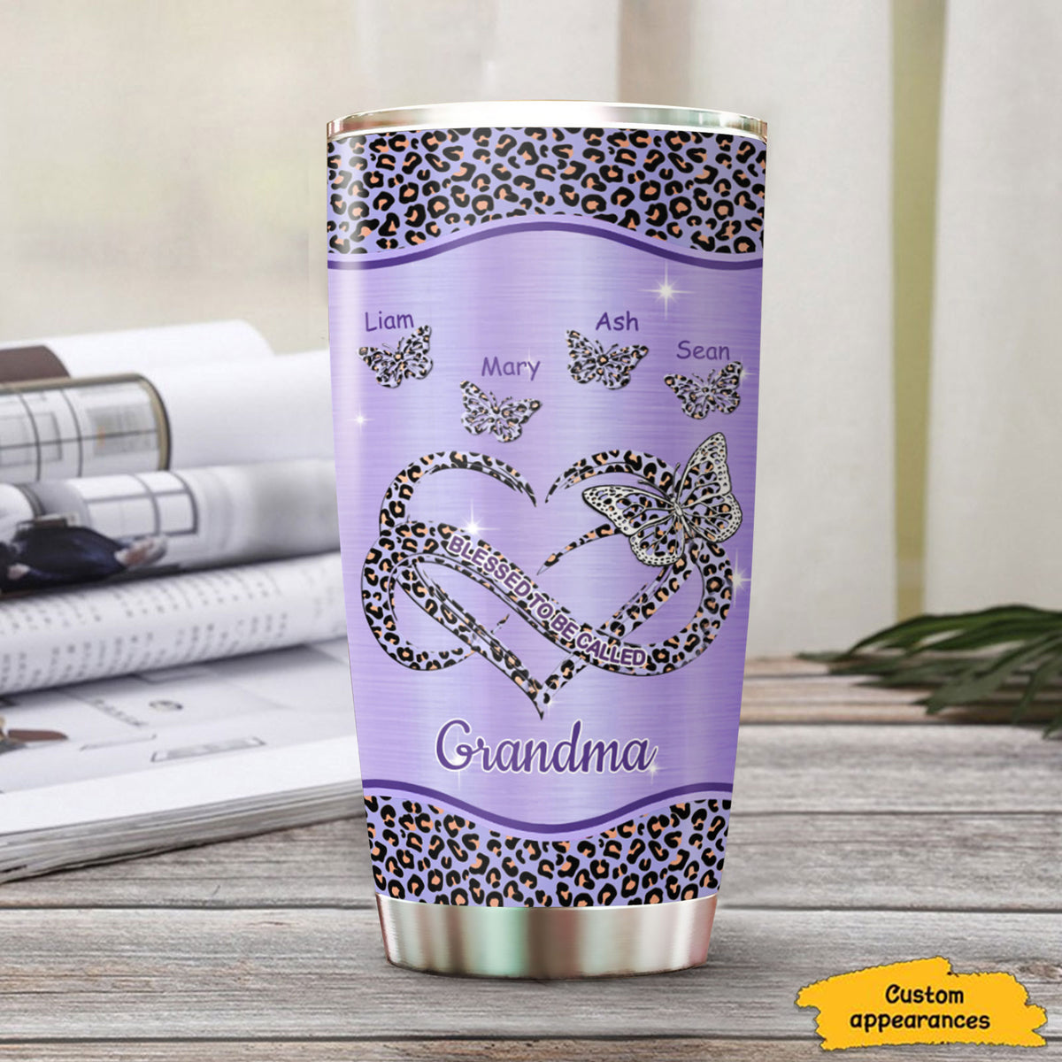 Butterfly Blessed to be called Grandma Mimi Nana Mommy Auntie Personalized Tumbler SC51245 - Drive mockup HP08DEC23HL01