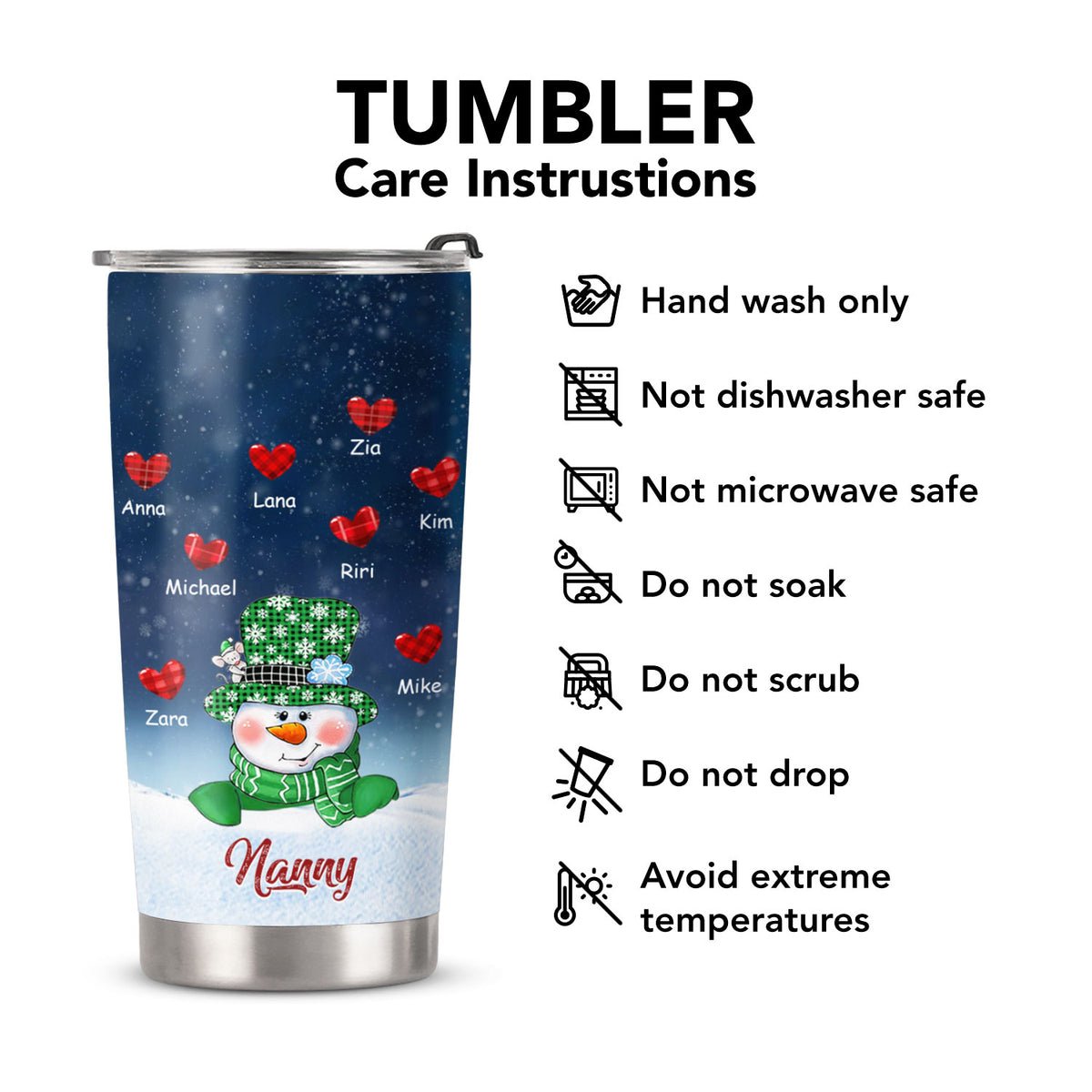 Snowman Grandma Nana Mimi Mom Personalized Tumbler