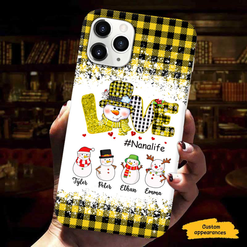 Love Snowman Buffalo Plaid Grandma Life Grandkids Personalized Phone Case