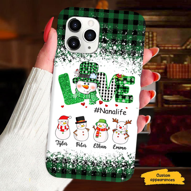 Love Snowman Buffalo Plaid Grandma Life Grandkids Personalized Phone Case