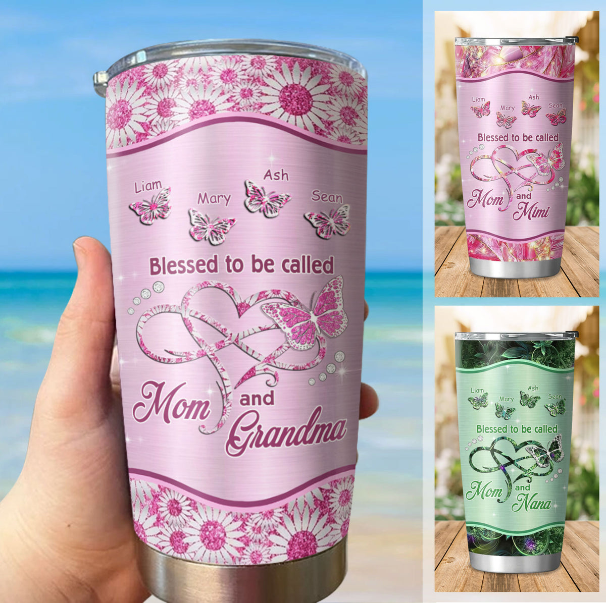 Blessed To Be Called Mom And Grandma Infinity Heart Kids Names Personalized Tumbler 18 Colors 20oz