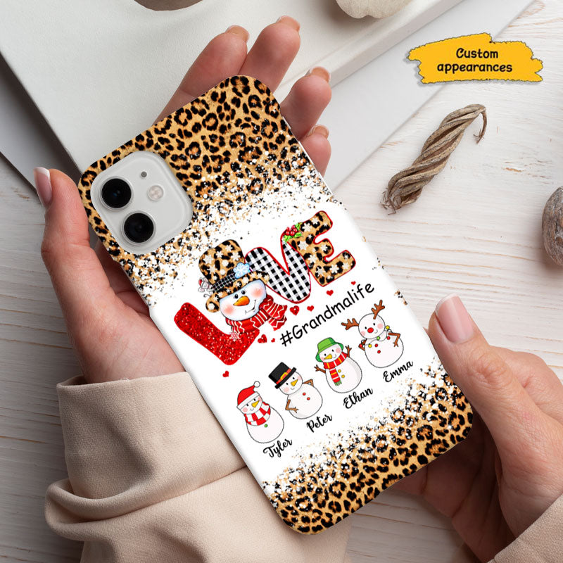 Love Snowman Buffalo Plaid Grandma Life Grandkids Personalized Phone Case