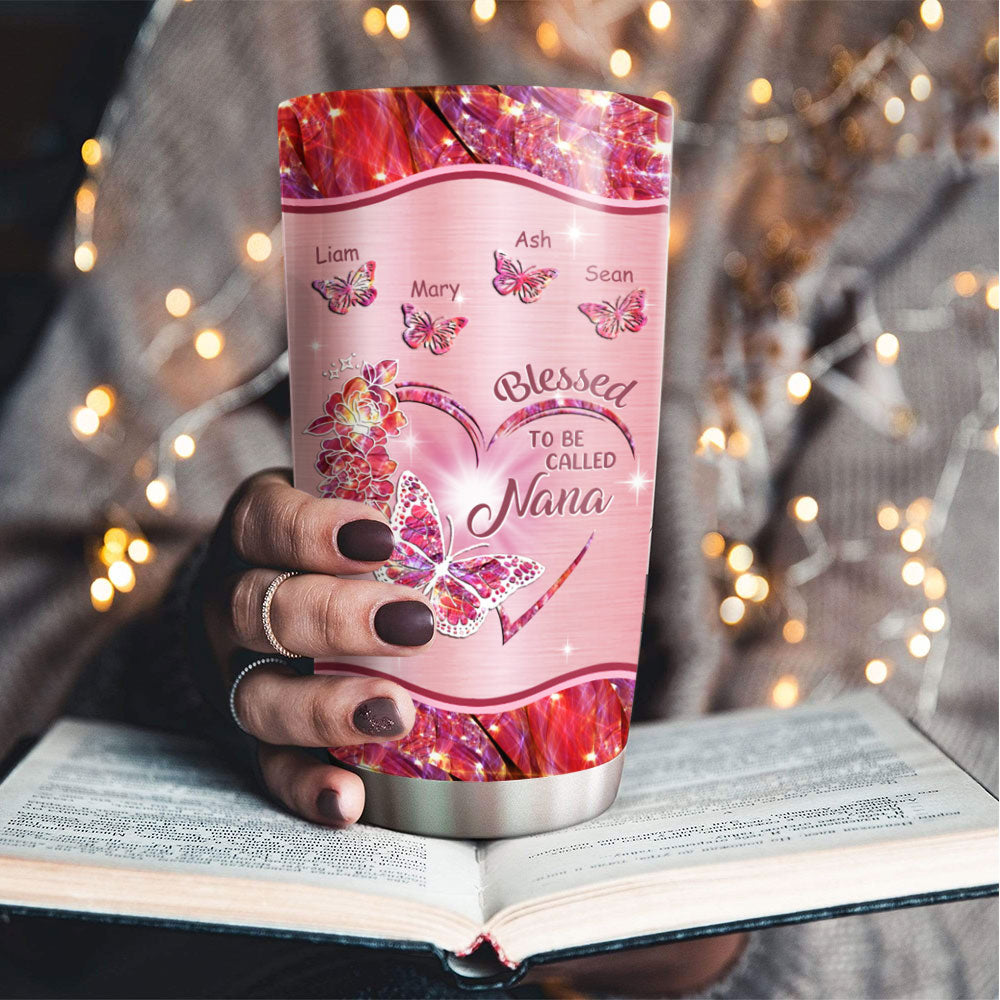 Blessed To Be Called Heart Butterfly Grandma Kids Names Personalized Tumbler 7 Colors 20oz