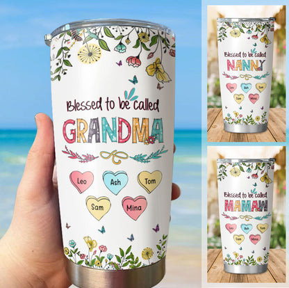Blessed To Be Called Grandma Hearts Floral Personalized Tumbler