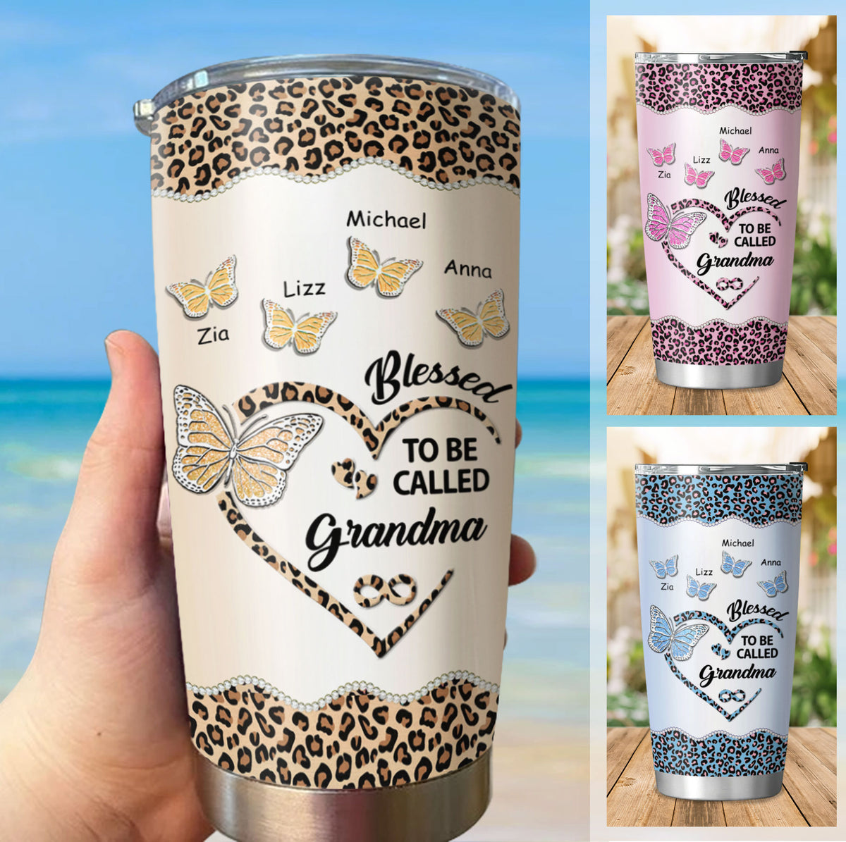 Personalized Butterfly Heart Blessed To Be Called Grandma Tumbler