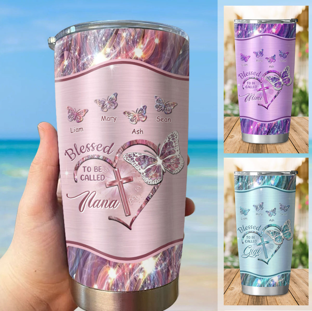 Blessed To Be Called Cross Heart Butterfly Nickname Kids Names Personalized Tumbler 17 Colors 20oz