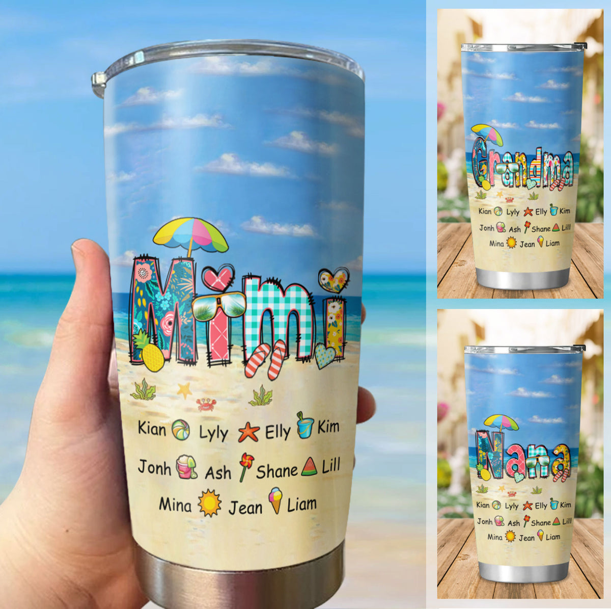 Summer Beach Grandma Mimi Nana Mommy Personalized Tumbler - Drive mockup HP28FEB23HL05