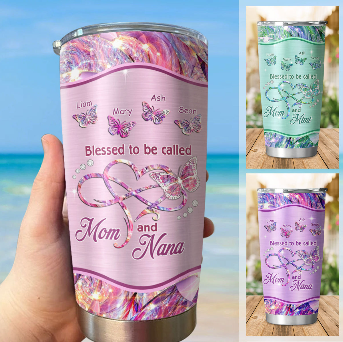 Blessed To Be Called Mom And Grandma Infinity Heart Kids Names Personalized Tumbler 18 Colors 20oz