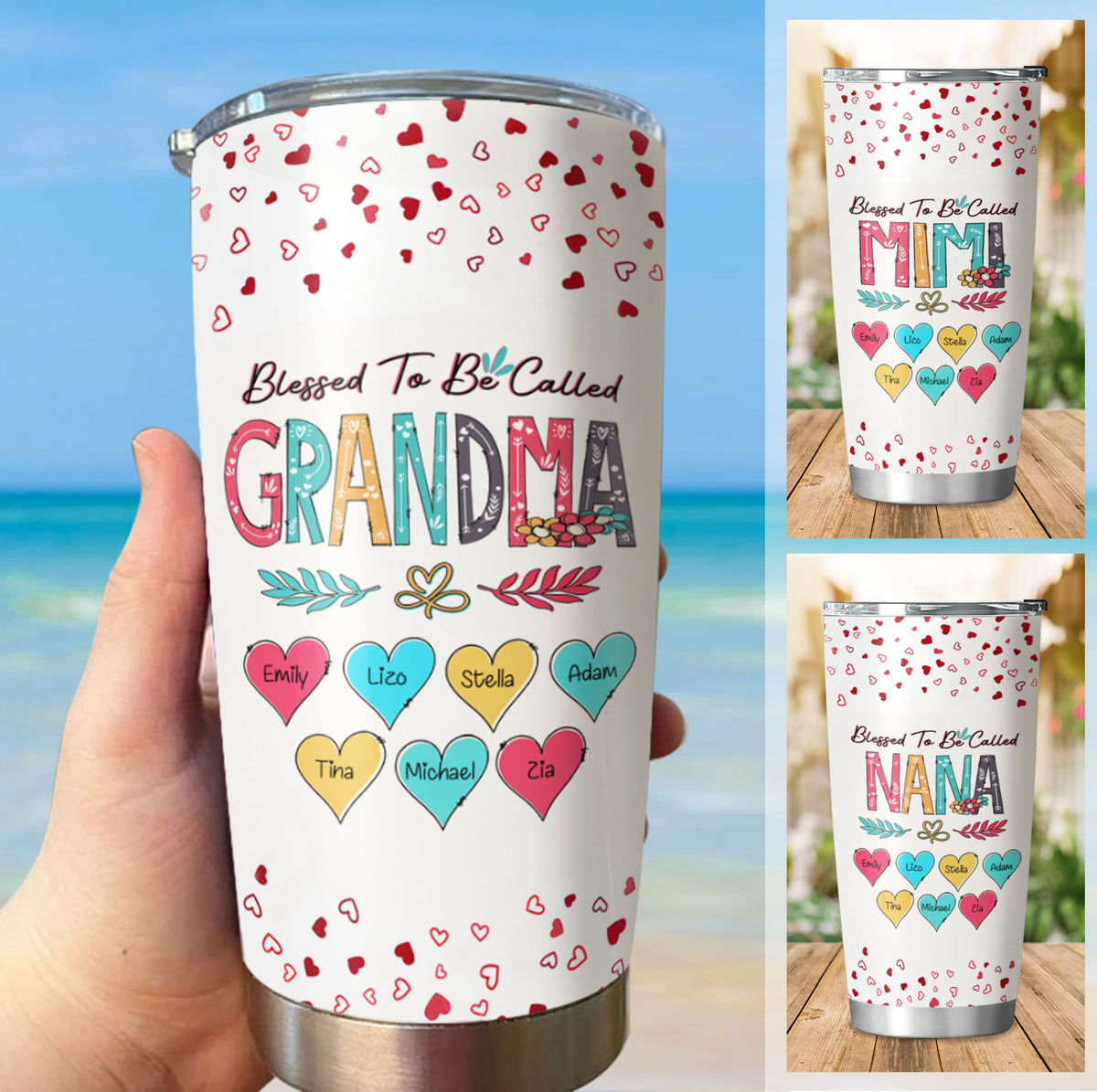 Blessed To Be Called Grandma Hearts Kids Names Personalized Tumbler