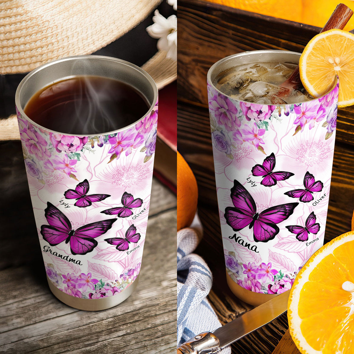 Flower Butterfly Grandma Nana Mimi Personalized Tumbler SC151109 - Drive mockup HP24HL19APR02