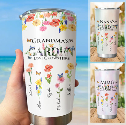 Flower Grandma's Garden Mom Nana Mimi Gigi Auntie Personalized Tumbler
