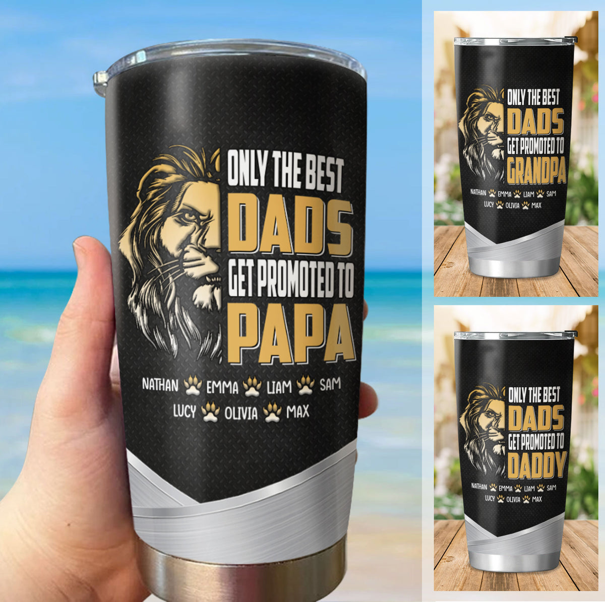 Only The Best Dads Get Promoted To Papa Lion Kids Names Personalized Tumbler