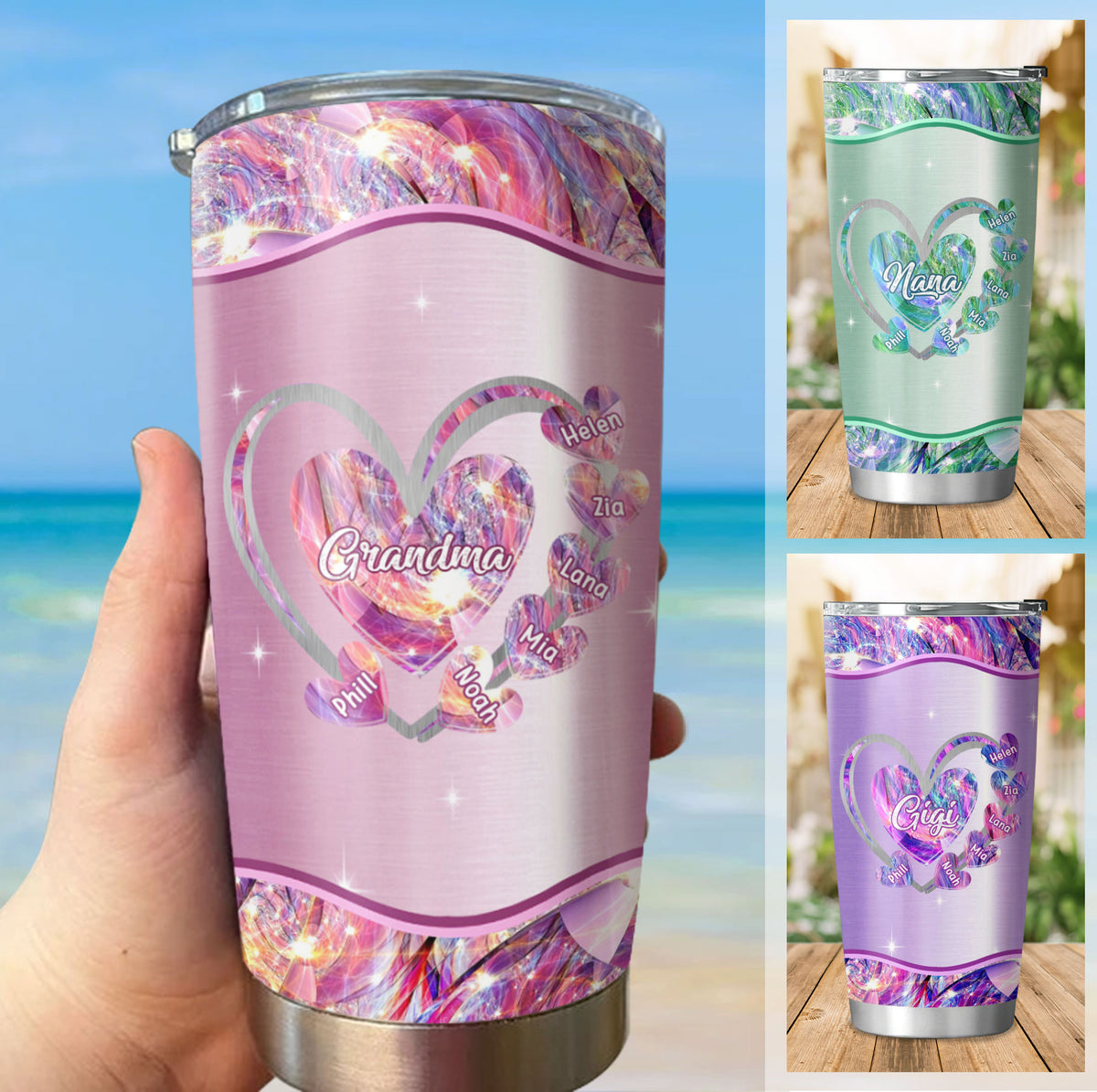 Heart Of Hearts Grandma Nickname Kids Names Personalized Tumbler 4 Colors 20oz