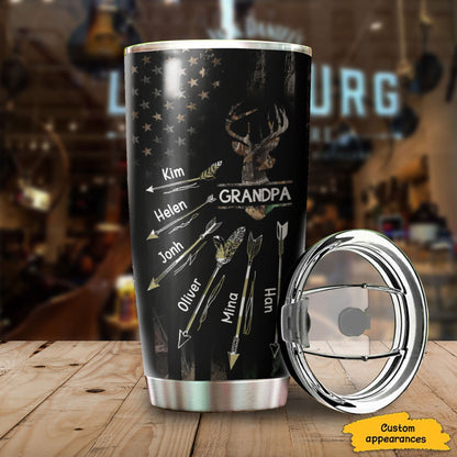 Deer Hunting Grandpa Arrows Kids Names American Flag Personalized Tumbler