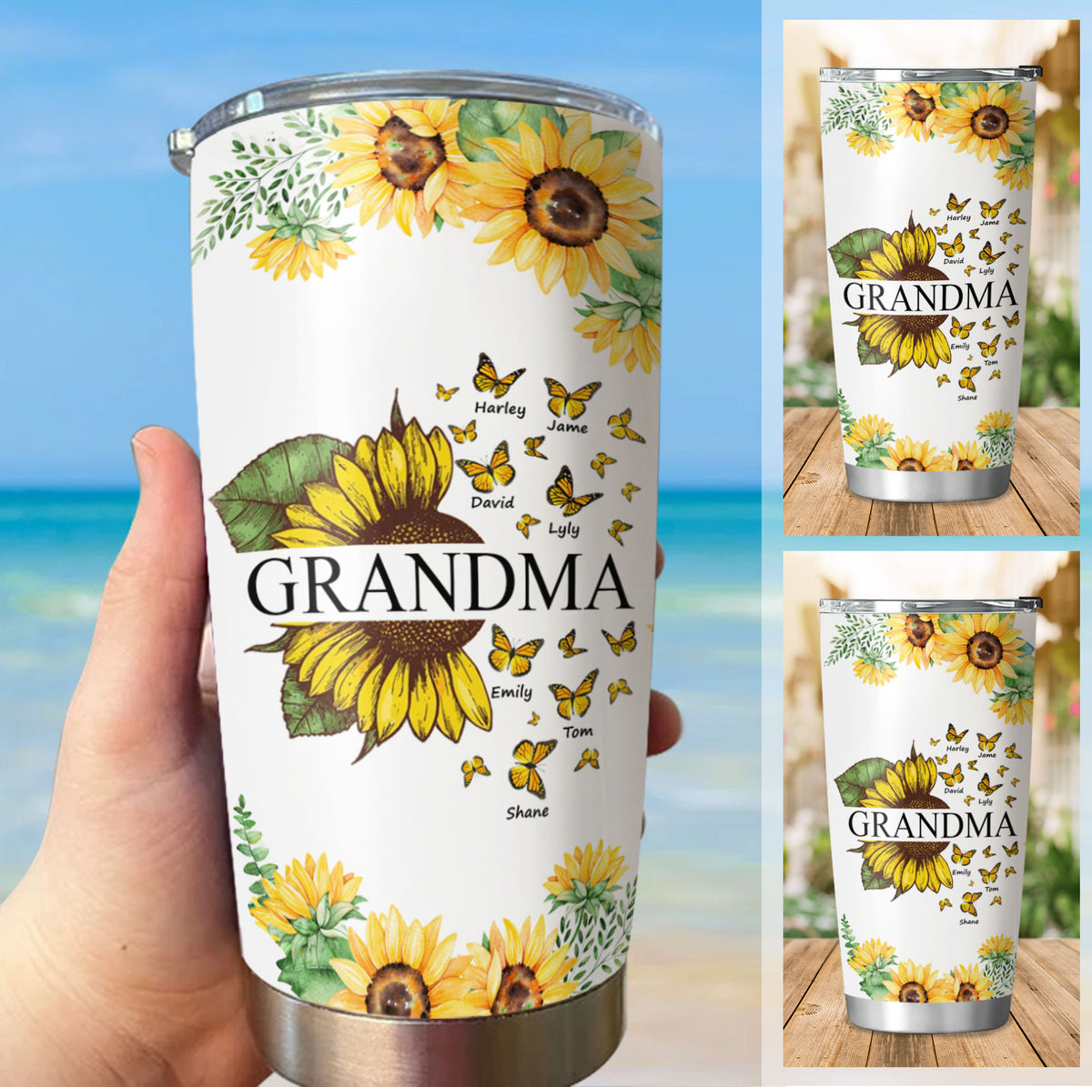 Butterfly Sunflower Grandma Mimi Nana Mommy Personalized Tumbler