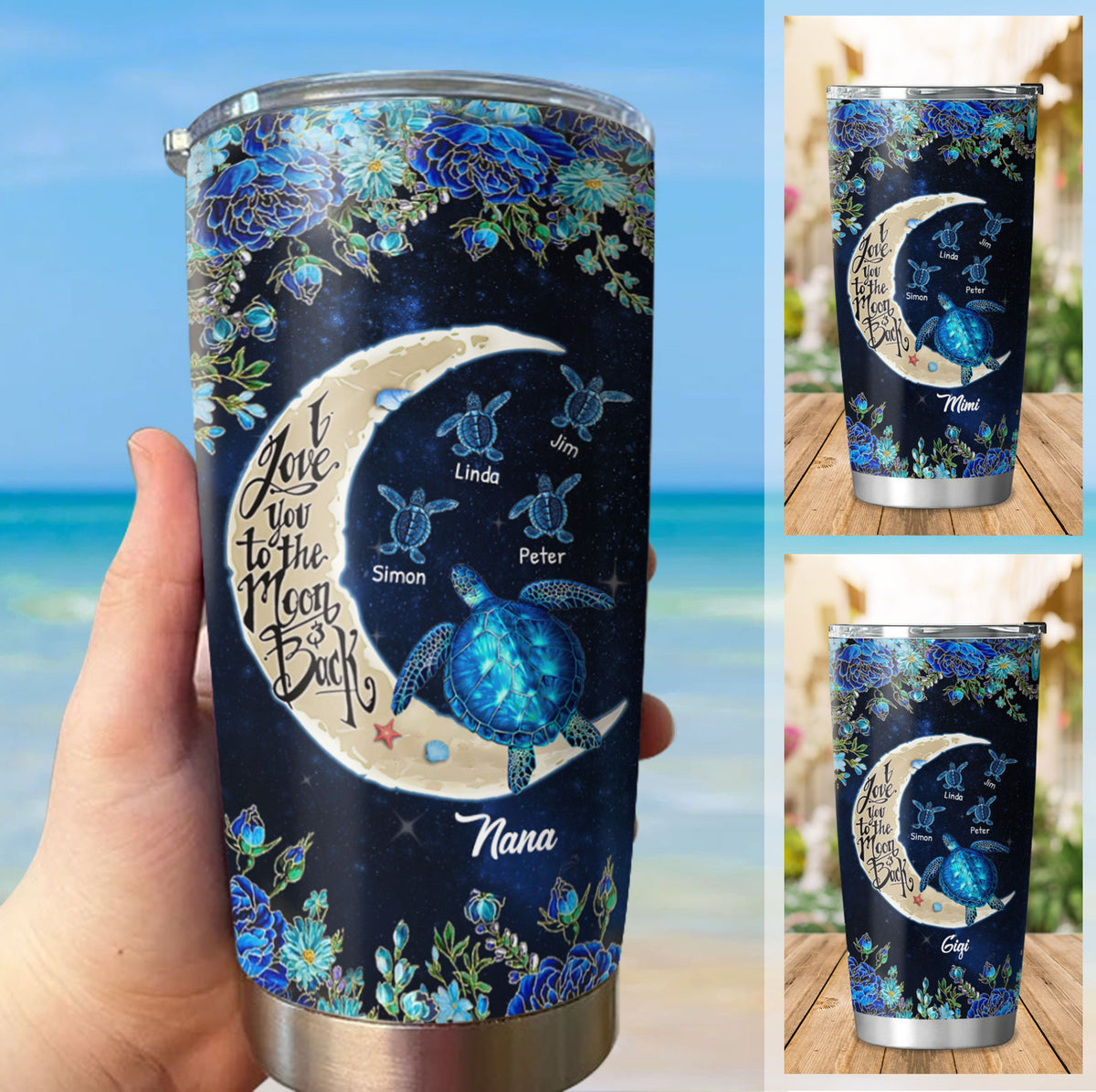 Turtle Love You To The Moon And Back Grandma Personalized Tumbler