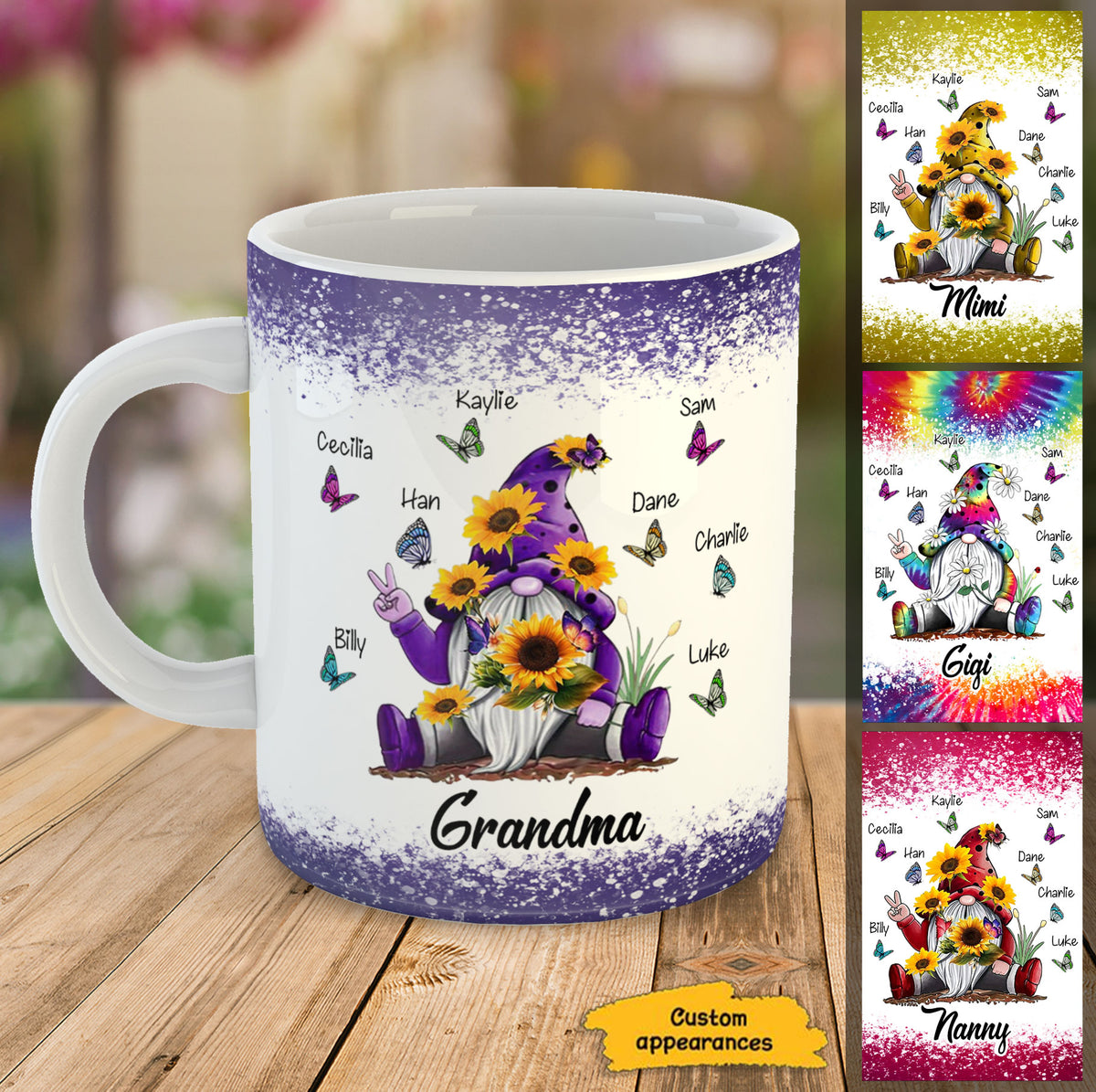 Sunflower Gnome Butterflies Grandma With Grankids Personalized Mug