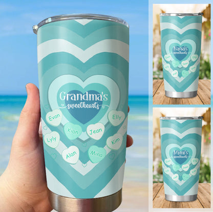 Grandma Sweethearts Heart Kids Names Personalized Tumbler