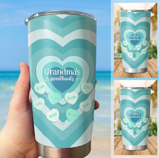 Grandma Sweethearts Heart Kids Names Personalized Tumbler