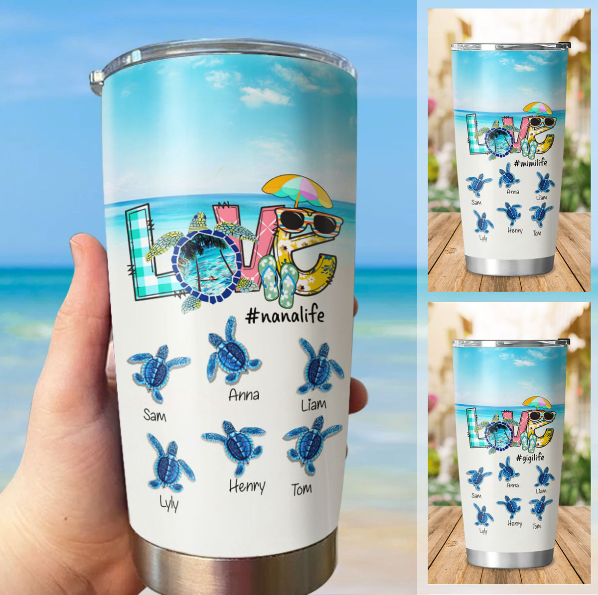 Turtle LOVE Mom Grandma Nana Mimi Gigi Auntie Personalized Tumbler