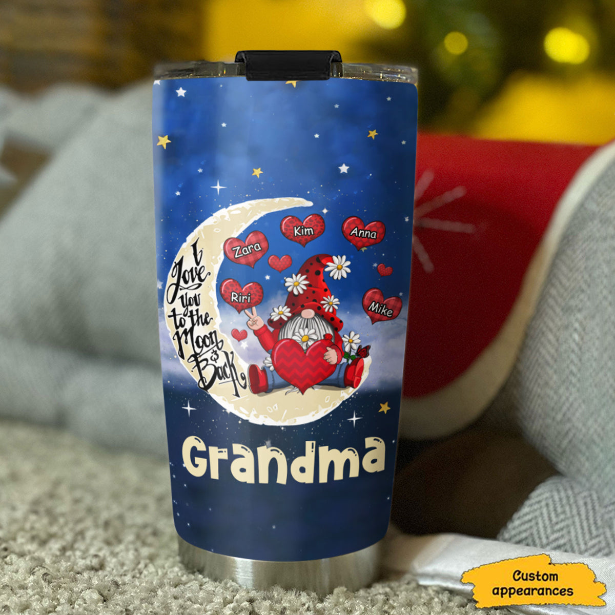 Gnome I Love You To The Moon And Back Grandma Nana Mimi Mom Auntie Personalized Tumbler