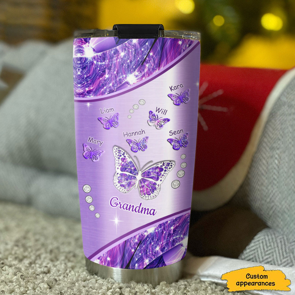 Jewel Butterfly Grandma Nickname Kids Names Personalized Tumbler 3 Colors 20oz
