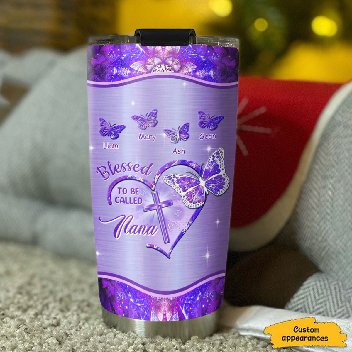 Blessed To Be Called Cross Heart Butterfly Nickname Kids Names Personalized Tumbler 17 Colors 20oz