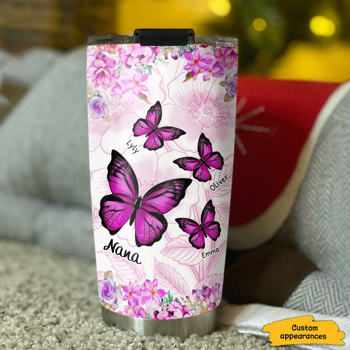 Flower Butterfly Grandma Nana Mimi Personalized Tumbler SC151109 - Drive mockup HP24HL19APR02