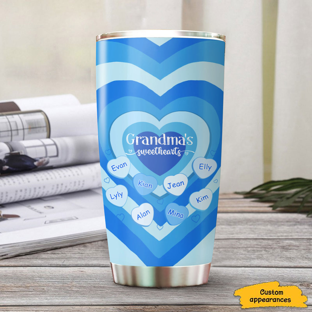 Grandma Sweethearts Heart Kids Names Personalized Tumbler
