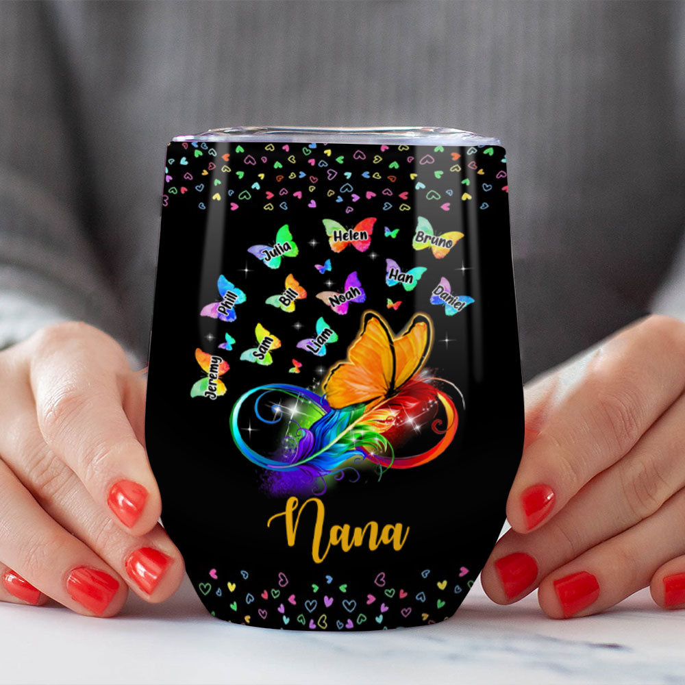 Infinity Butterfly Grandma Kids Names Personalized Wine Tumbler