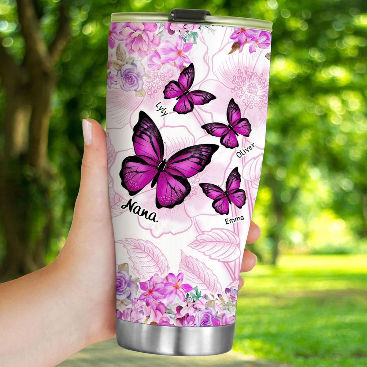 Flower Butterfly Grandma Nana Mimi Personalized Tumbler SC151109 - Drive mockup HP24HL19APR02