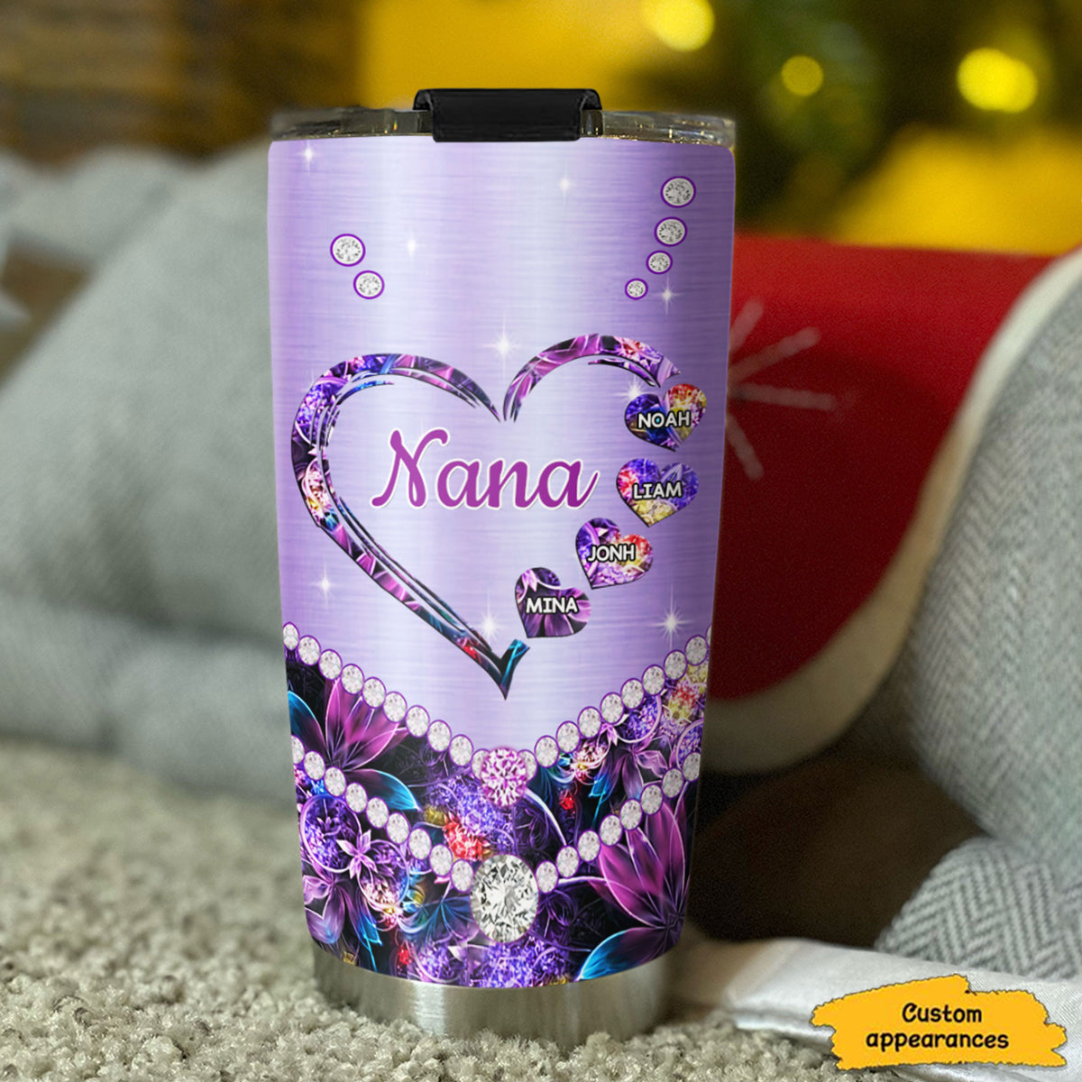 Jewel Heart Grandma Nickname Kids Names Personalized Tumbler 20oz