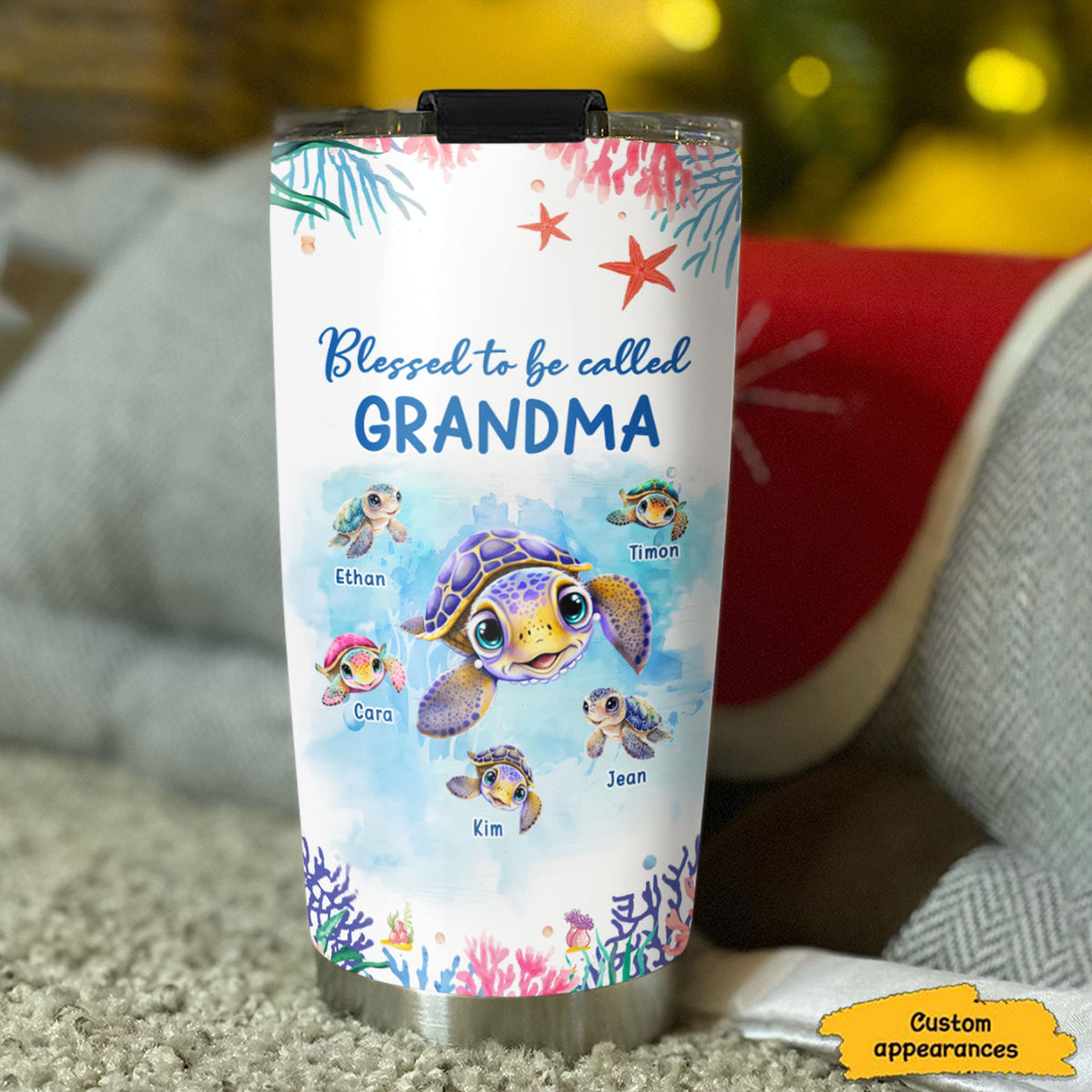 Sea Turtle Blessed To Be Called Grandma Kids Names Personalized Tumbler 20oz