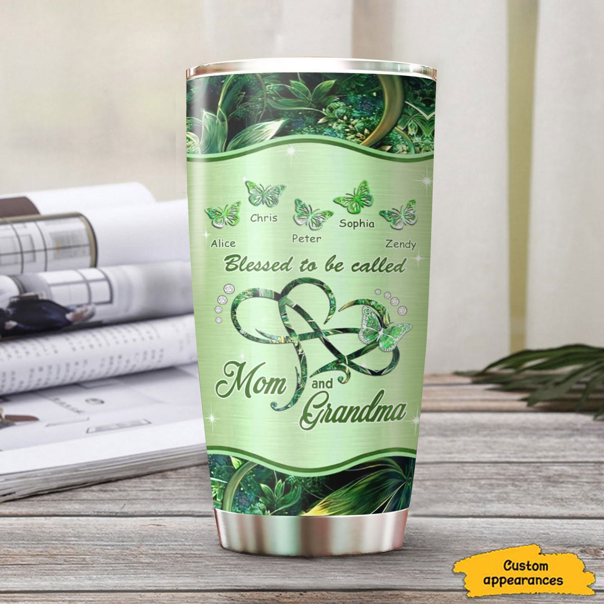 Blessed To Be Called Mom And Grandma Infinity Heart Butterflies Personalized Tumbler