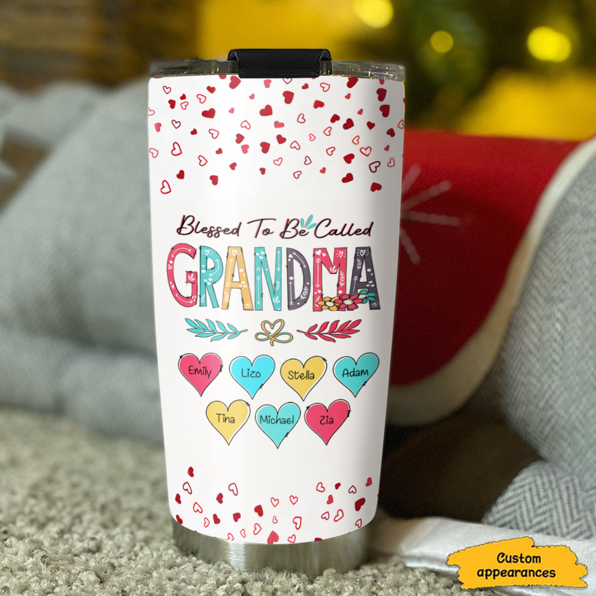 Blessed To Be Called Grandma Hearts Kids Names Personalized Tumbler